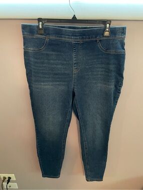 Terra Sky Women's Dark Blue High-Rise Stretch Straight Leg Pull On Jeans 0X